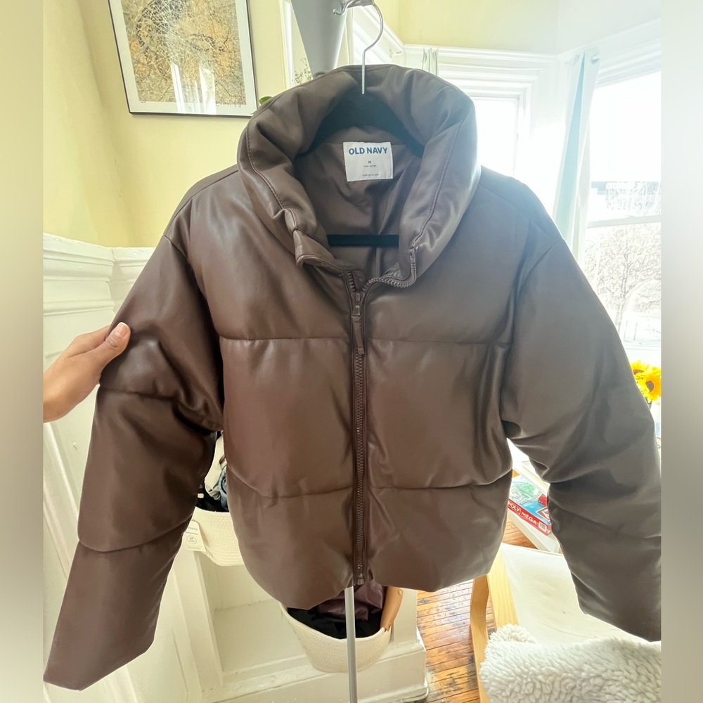 Brown Faux Leather Puffer